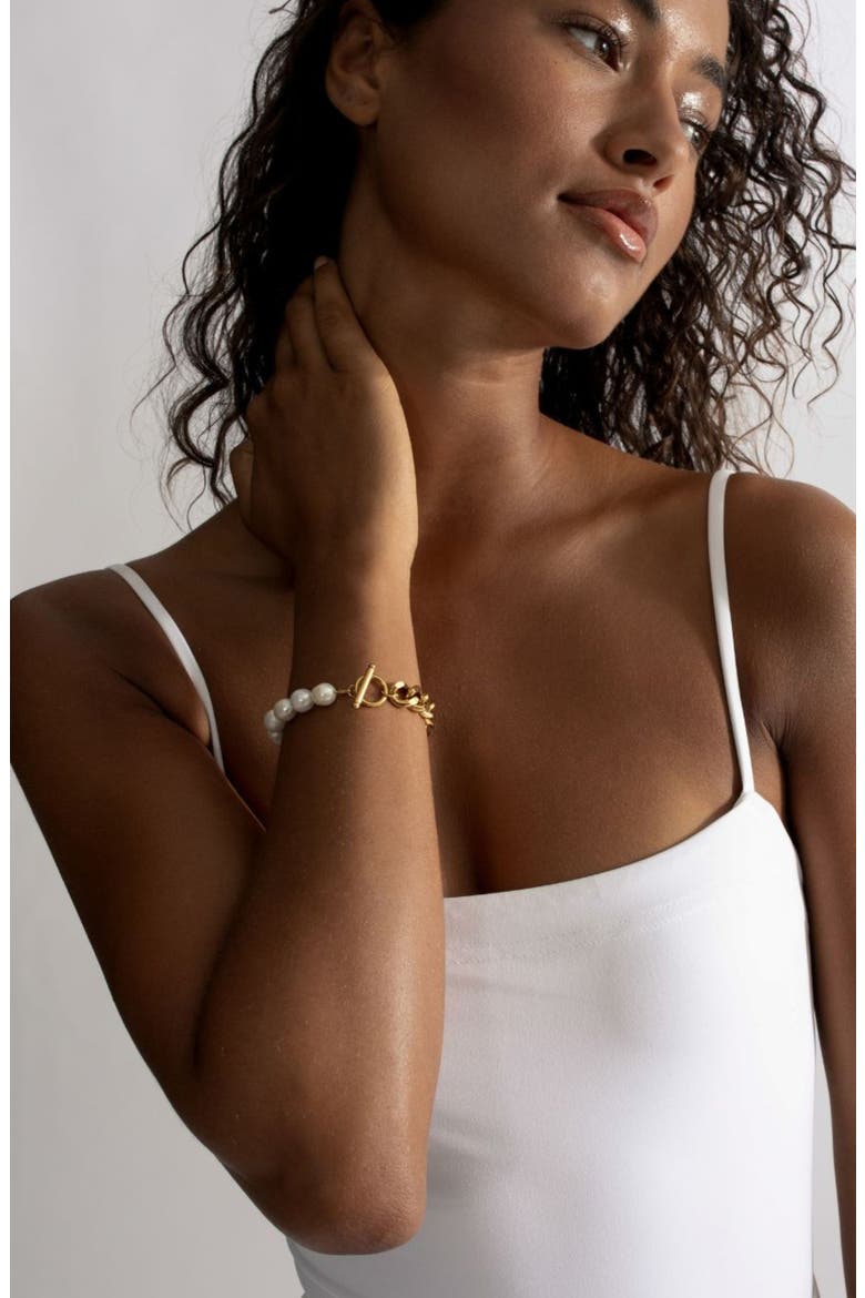 Freshwater Pearl & Curb Chain Bracelet, Alternate, color, WHITE