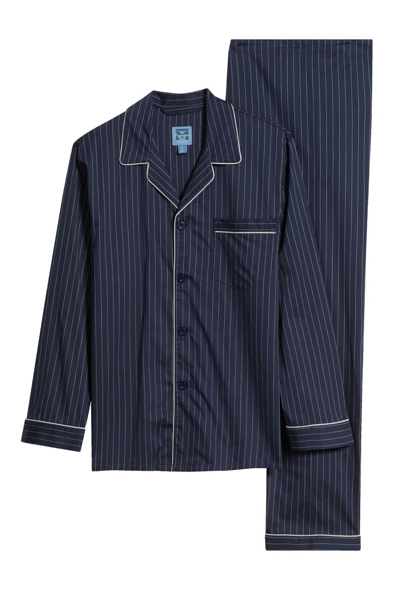 Chalkstriped Sateen Pajamas, Alternate, color, NAVY