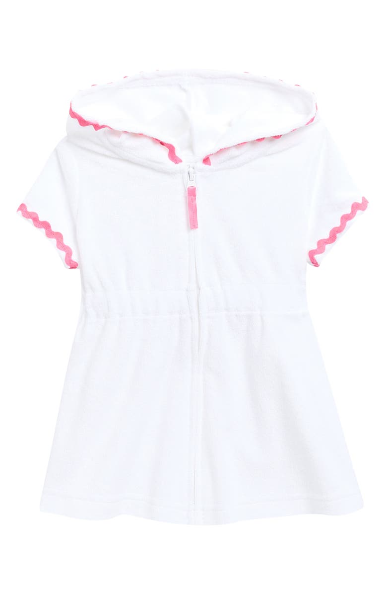 Little Me Kids' Rickrack Hooded Cotton Blend Cover-Up Dress, Main, color, White