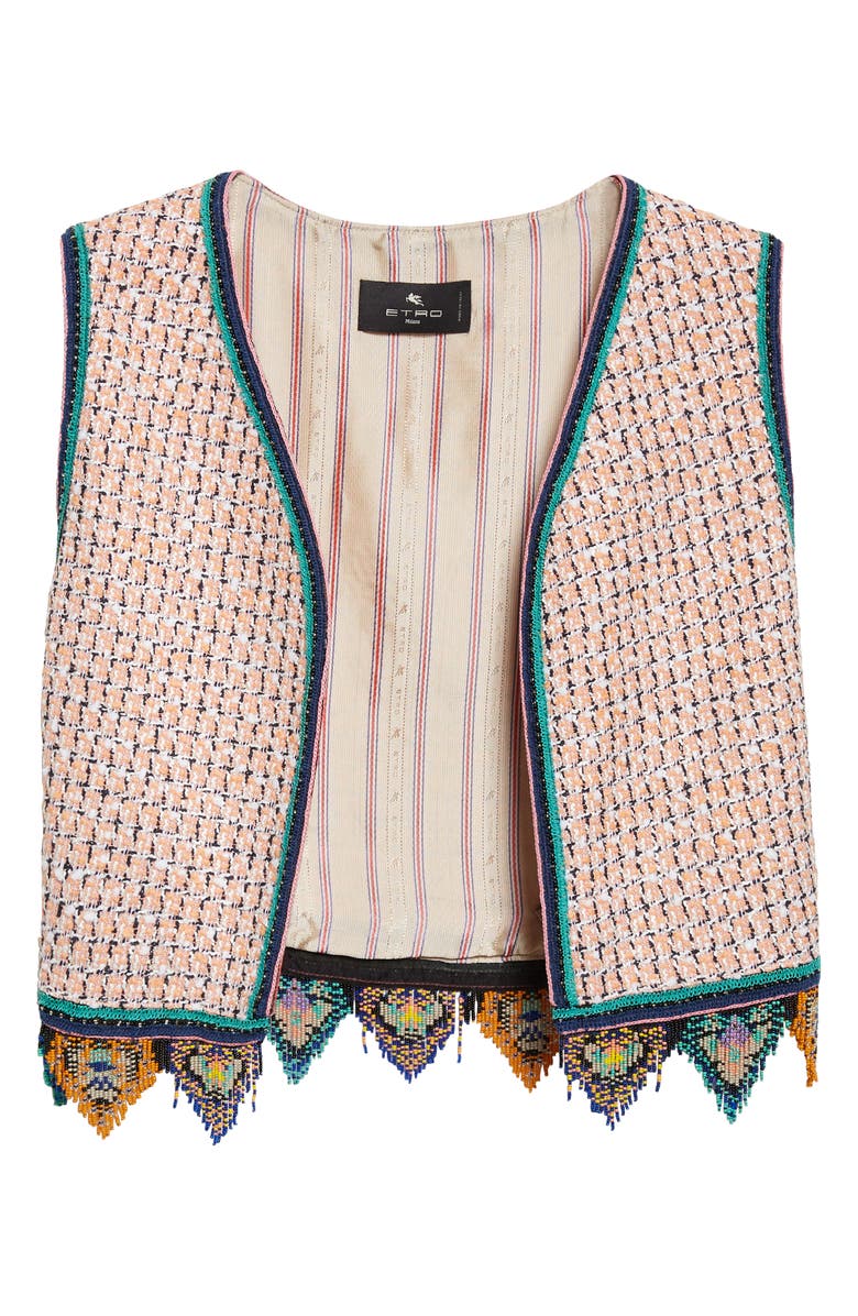 Etro Bead Fringe Tweed Crop Vest, Main, color, Multicolour Orange Base