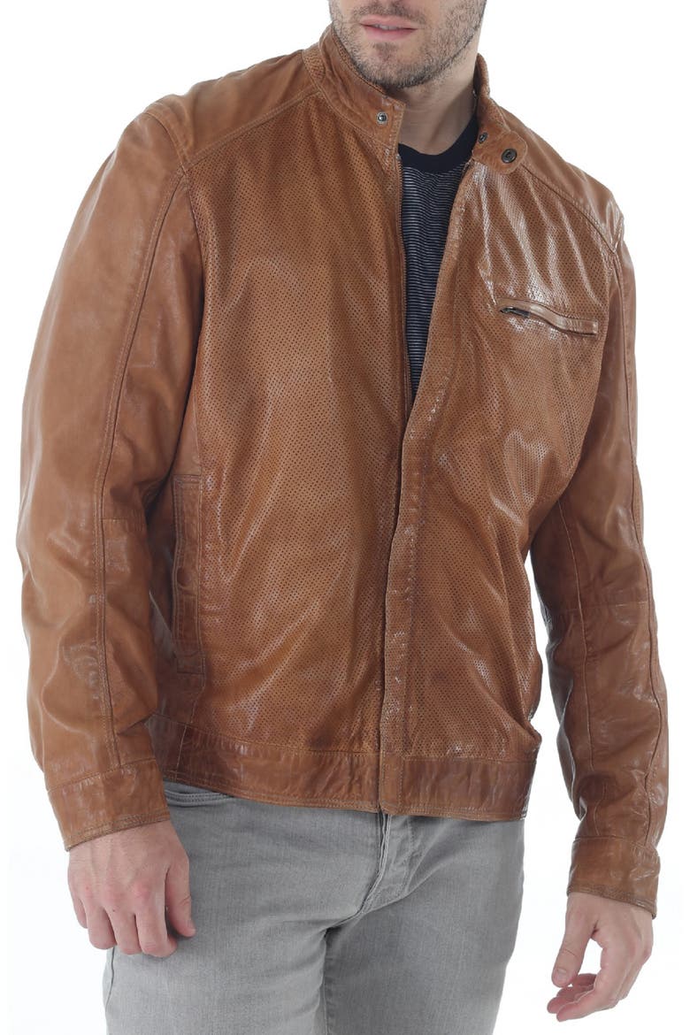 Perforated Leather Jacket, Main, color, CAMEL