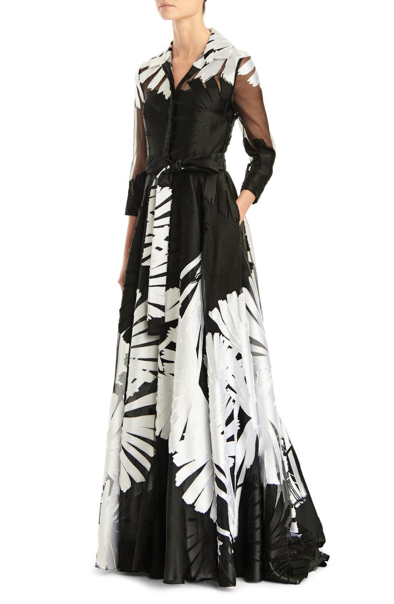 Carolina Herrera Fil Coupé Shirtdress Gown, Alternate, color,