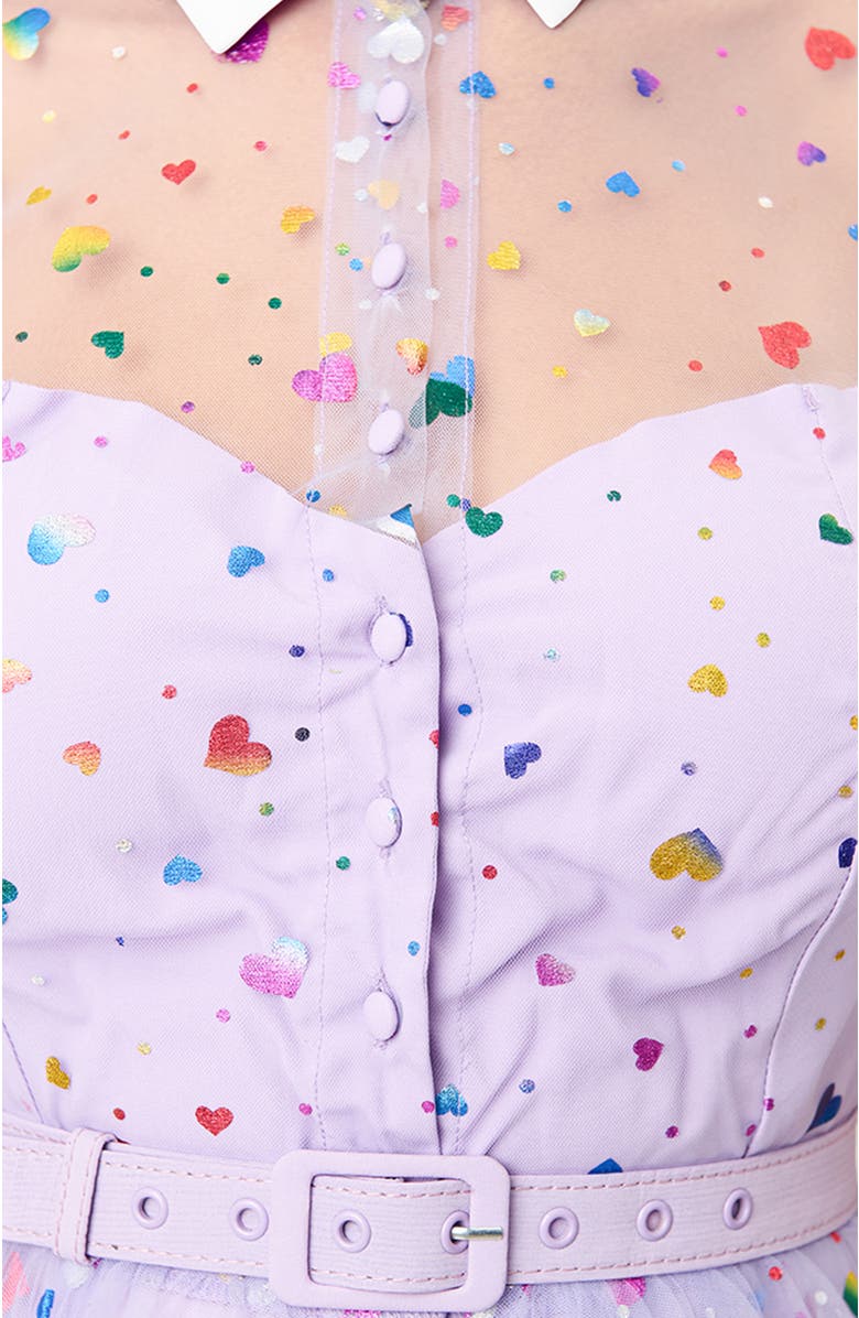 Unique Vintage 1950s Short Sleeve Collared Hollie Swing Dress, Alternate, color, Purple Heart Confetti