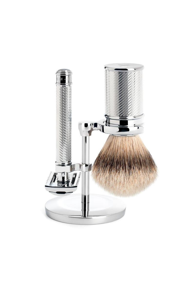 Chrome Silvertip Badger & Open Comb Safety Razor Shaving Set, Main, color, Chrome