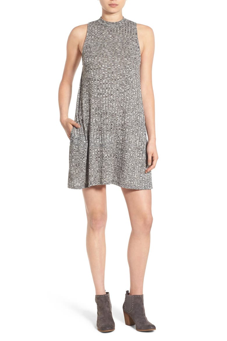 Rib Knit Swing Dress, Main, color, BLACK HEATHER