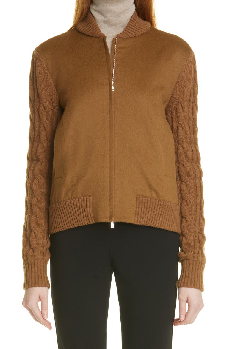 Magenta Mixed Media Zip Cardigan, Main, color, CUOIO