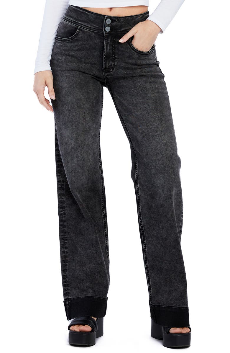 HINT OF BLU Mighty High Waist Wide Leg Jeans, Main, color, Faded Black