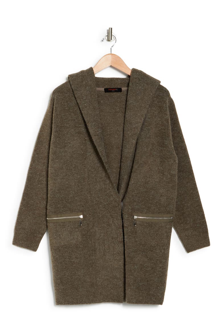 Hooded Longline Cardigan, Alternate, color, OLIVE