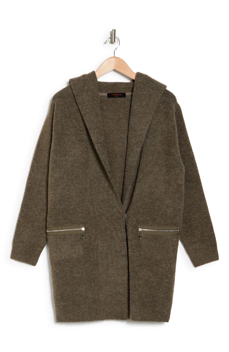 Renee C Hooded Longline Cardigan, Alternate, color, Olive