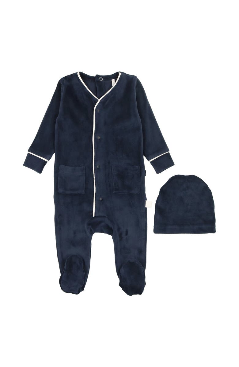 Pouf Boys Velour Footie, Main, color, Navy