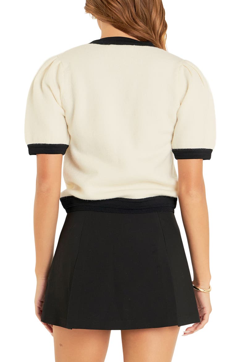 Puff Sleeve Sweater, Alternate, color, OFF WHITE/ BLACK