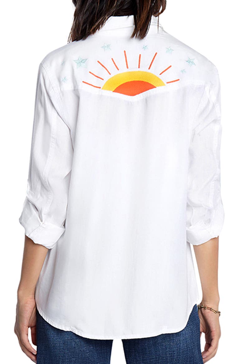 Hello Sunshine Embroidered Button-Up Shirt, Alternate, color, WHITE