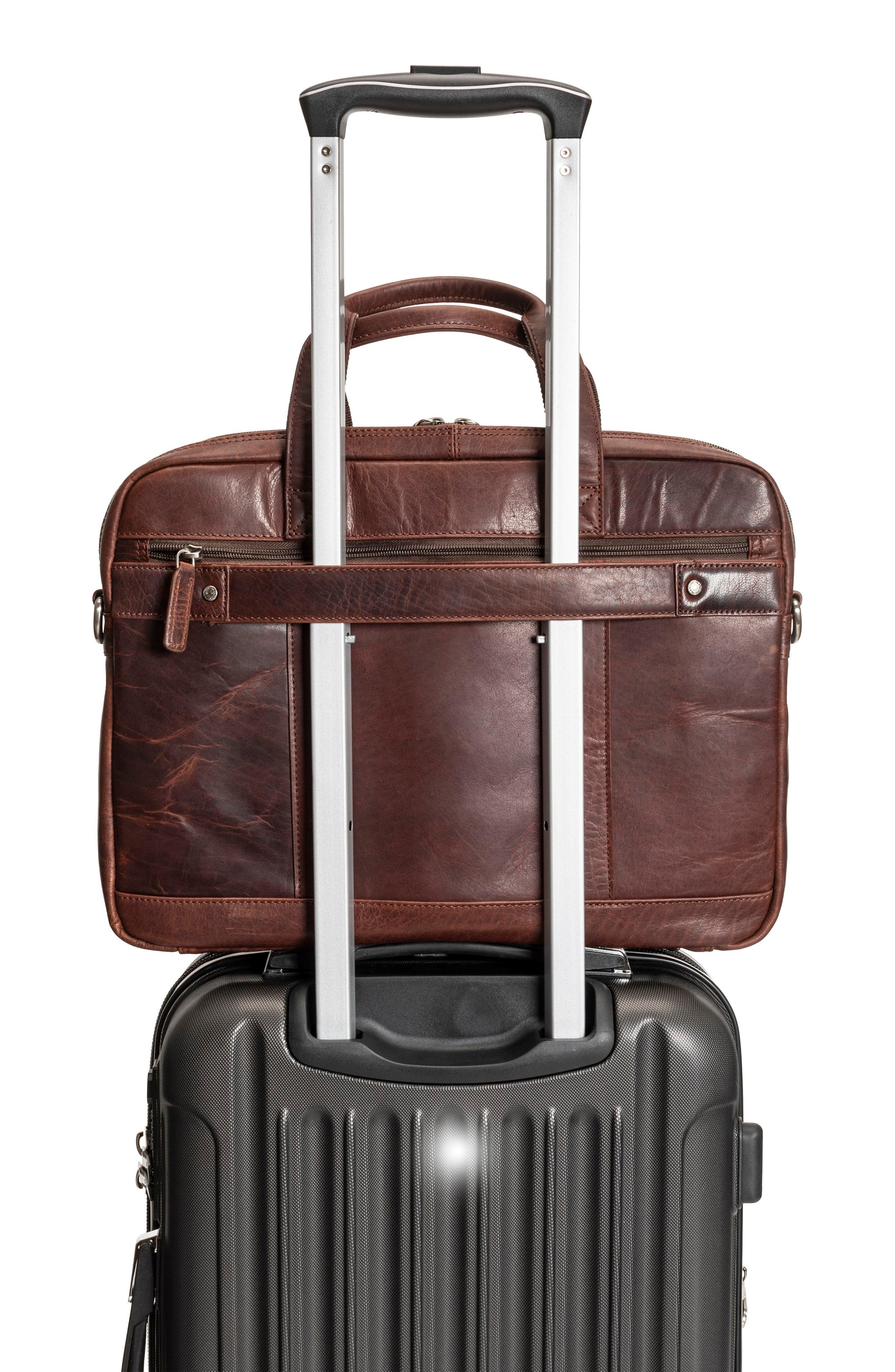 Mancini Double Compartment Leather Briefcase, Alternate, color, Brown