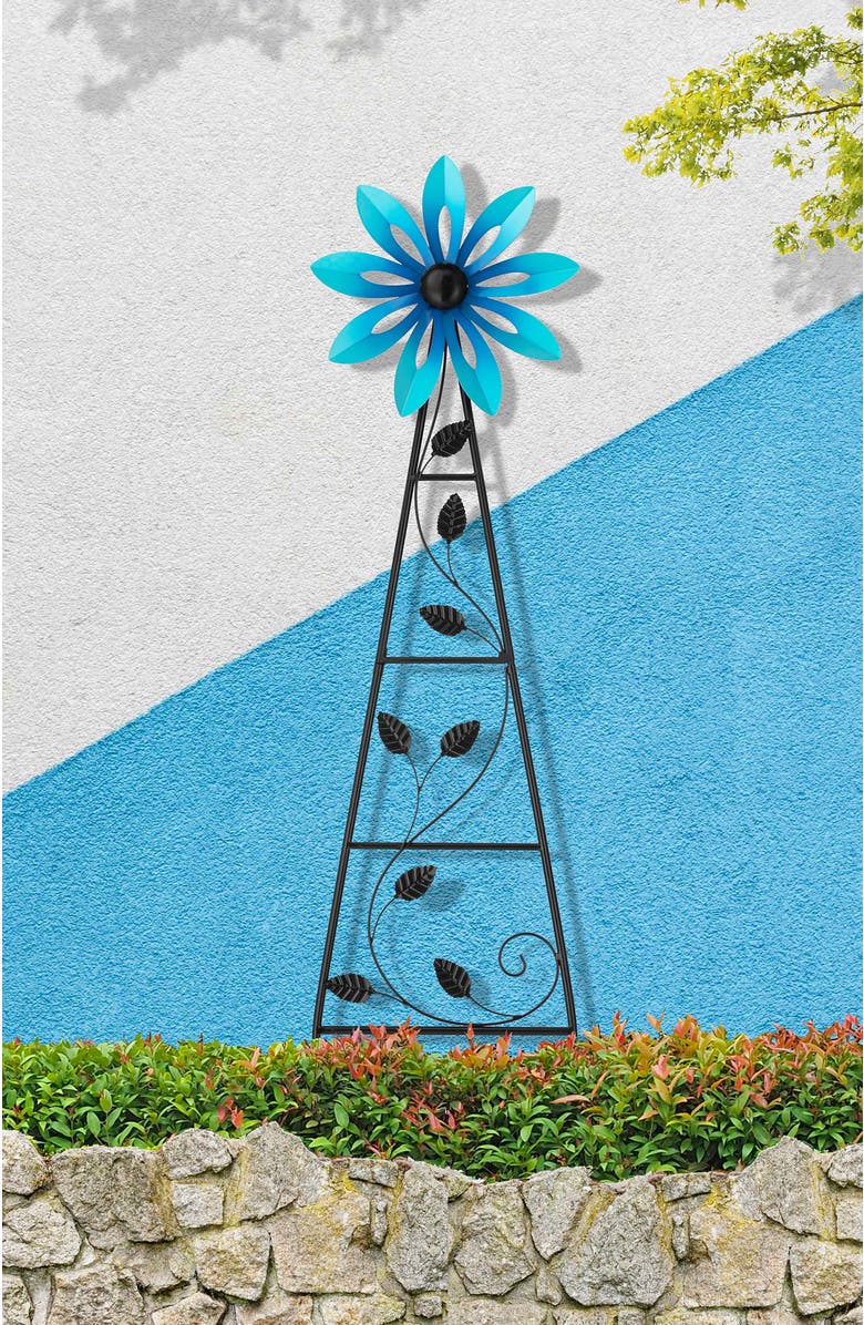 Glitzhome 44"H Metal Flower Wind Spinner Yardstake, Alternate, color, Blue