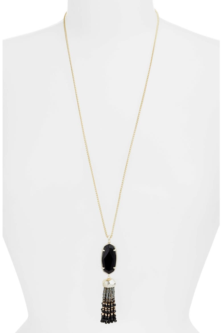 Eva Tassel Pendant Necklace, Main, color, BLACK/ GOLD