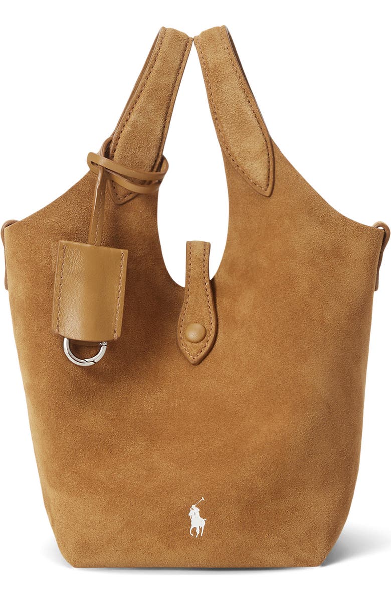 Polo Ralph Lauren Small Suede Convertible Crossbody Tote, Main, color, Caramel