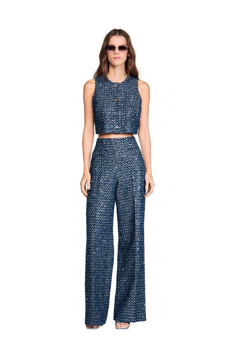 Sequin crop top, Alternate, color, Navy blue