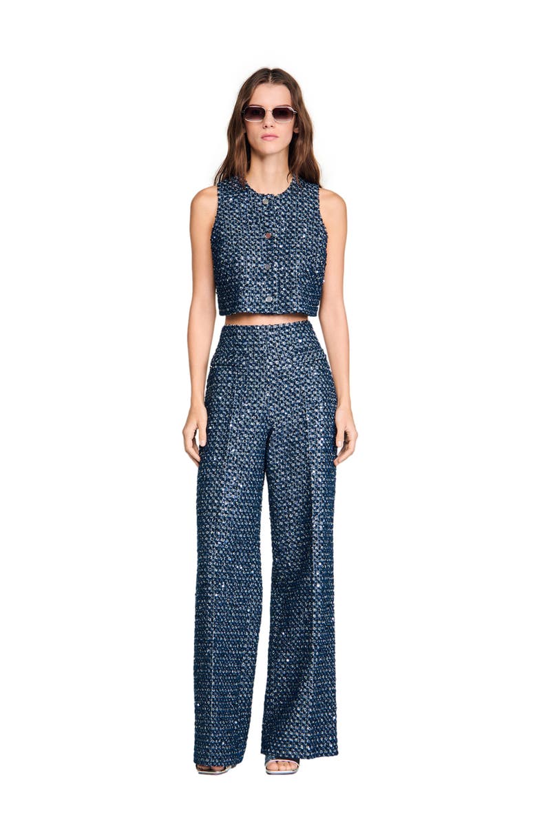 SANDRO Sequin crop top, Alternate, color, Navy Blue
