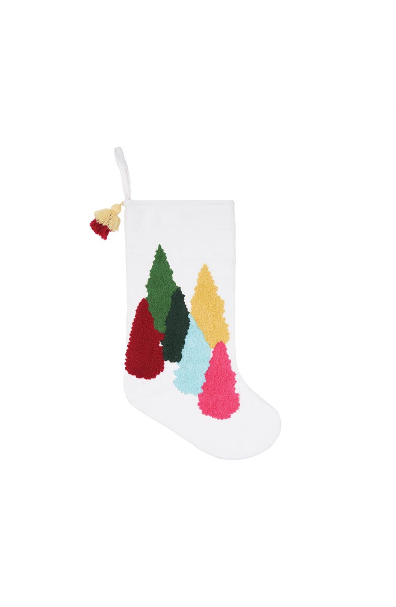 carol & frank Colorful Trees Hanging Christmas Stocking 20", Main, color, Red