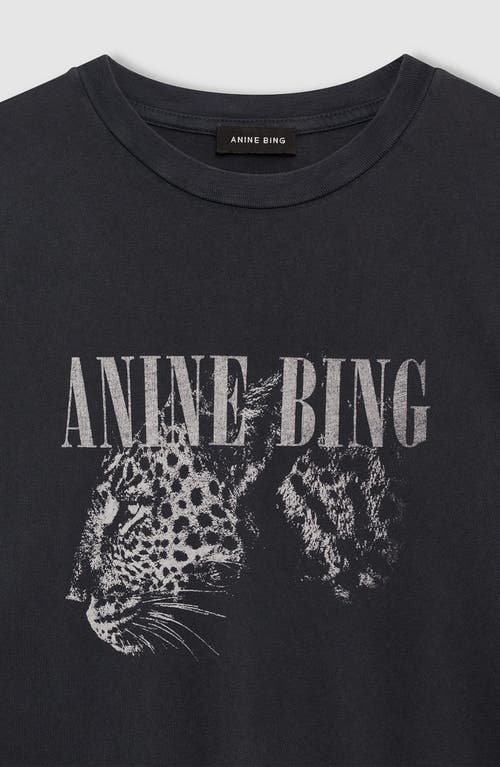 Anine Bing Washed Black T-shirt With Leopard Print In Black