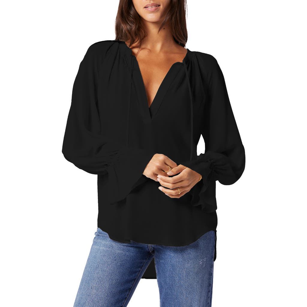 Joie Plus Cecarina Ruched Bell-sleeve Tassel Top In Caviar