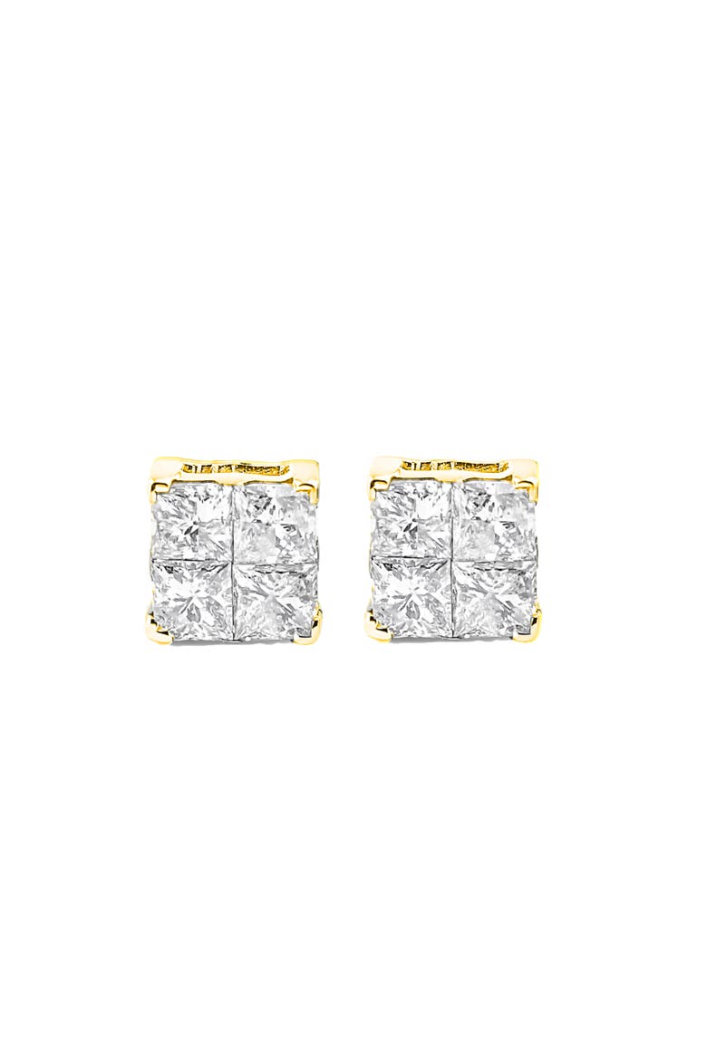 10K Yellow Gold Plated Silver 1.0 Ct Princess Composite Multi Stone Stud Earrings, Alternate, color, Yellow
