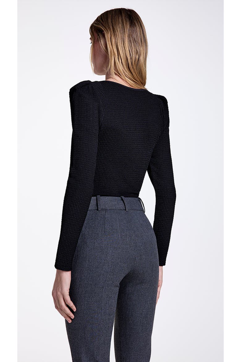 Jewel Neck Box Pleat Top, Alternate, color, Black Rib