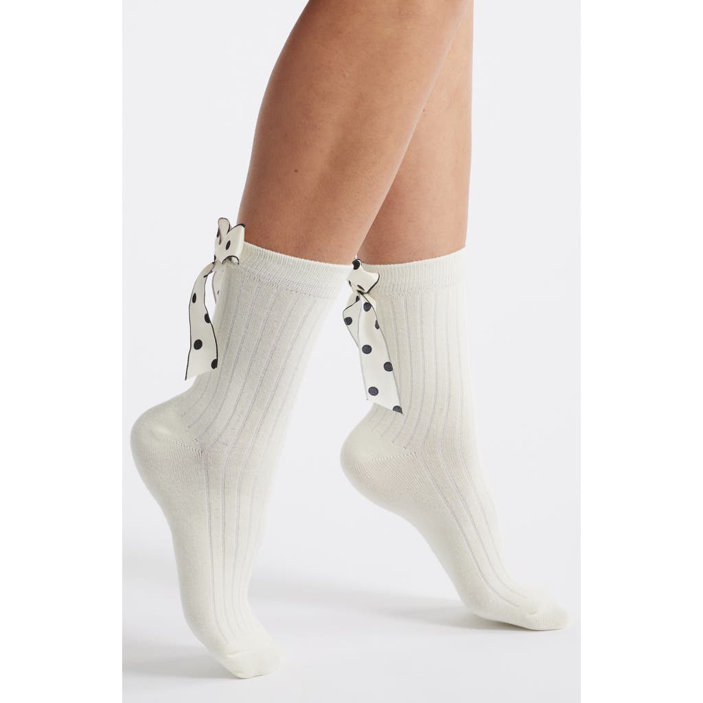 Stems Polka Dot Ribbon Crew Socks In Ivory