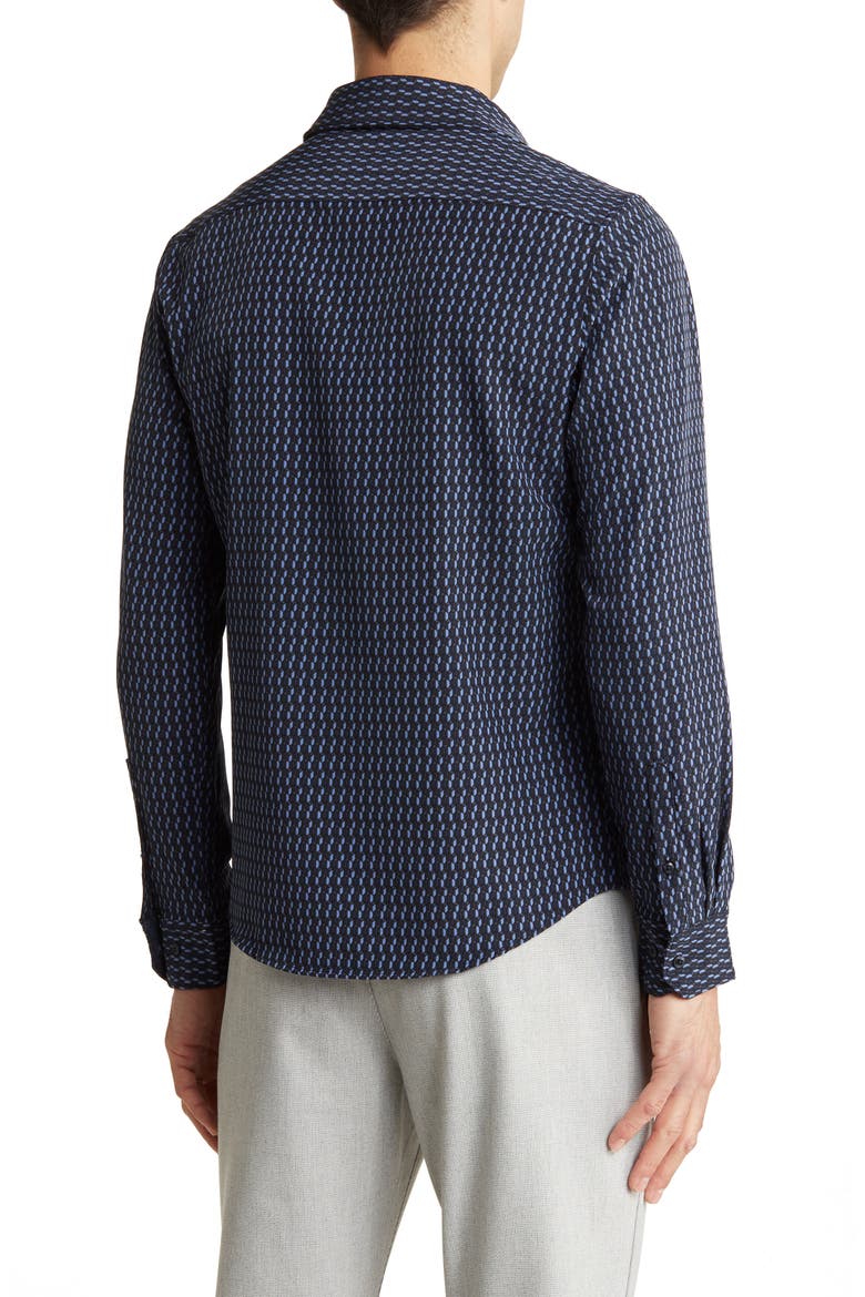Geo Print Stretch Button-Down Shirt, Alternate, color, BLACK