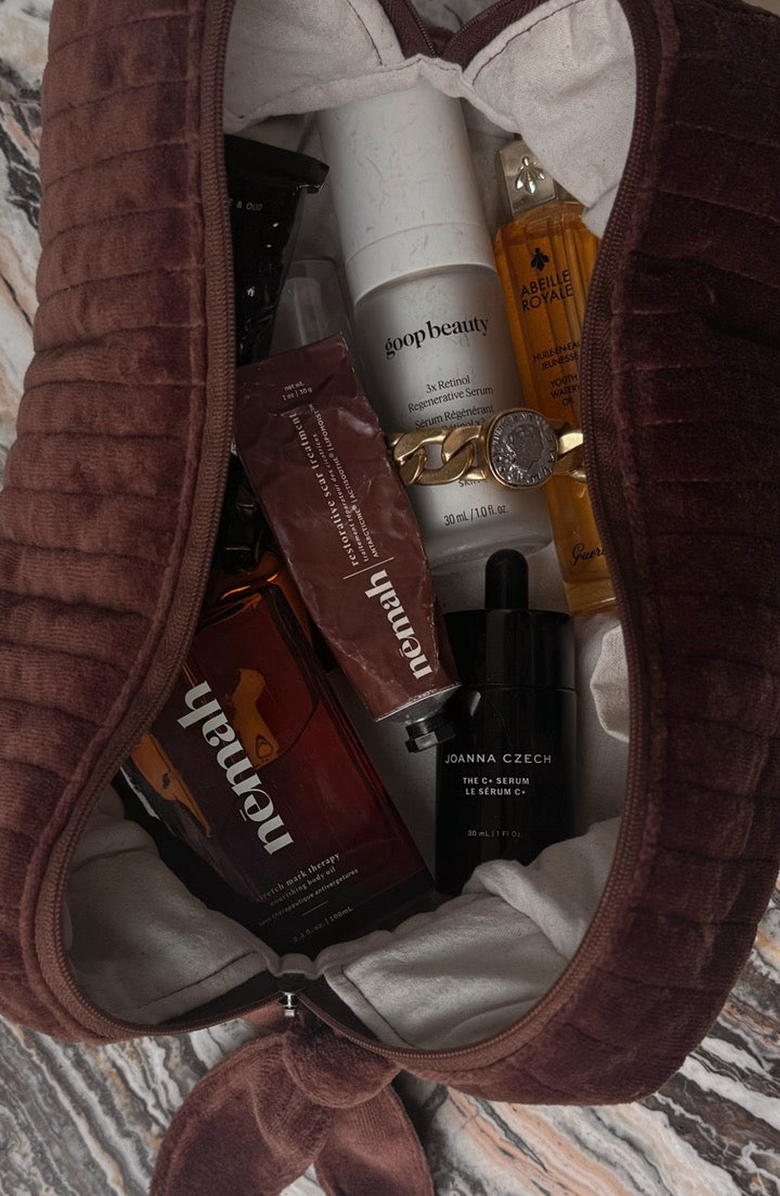 Nēmah The Velvet Beauty Bag, Alternate, color, Brown