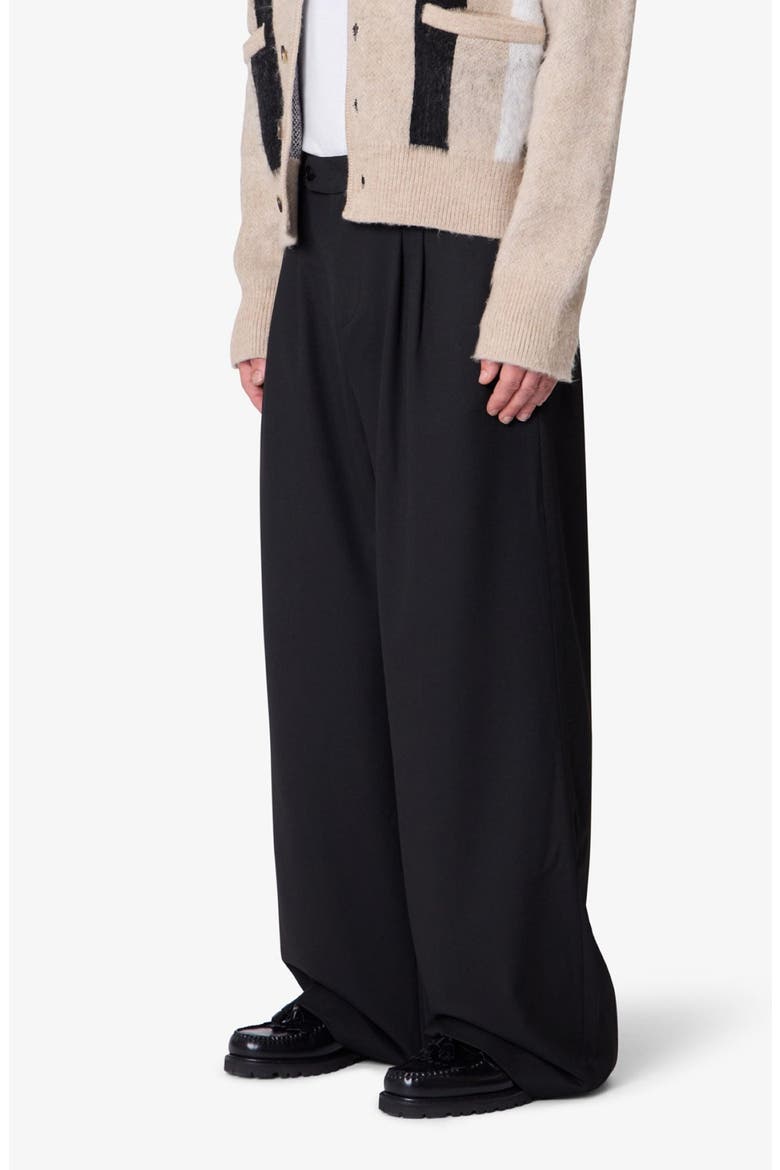 Pleated Wide Leg Cotton Blend Pants, Alternate, color, BLACK