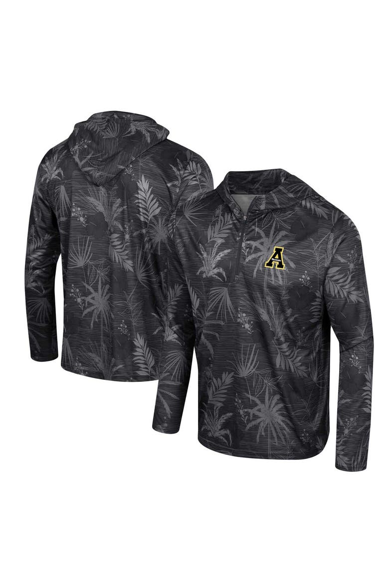 Men's Colosseum Black Appalachian State Mountaineers Palms Printed Lightweight Quarter-Zip Hooded Top, Alternate, color, Black