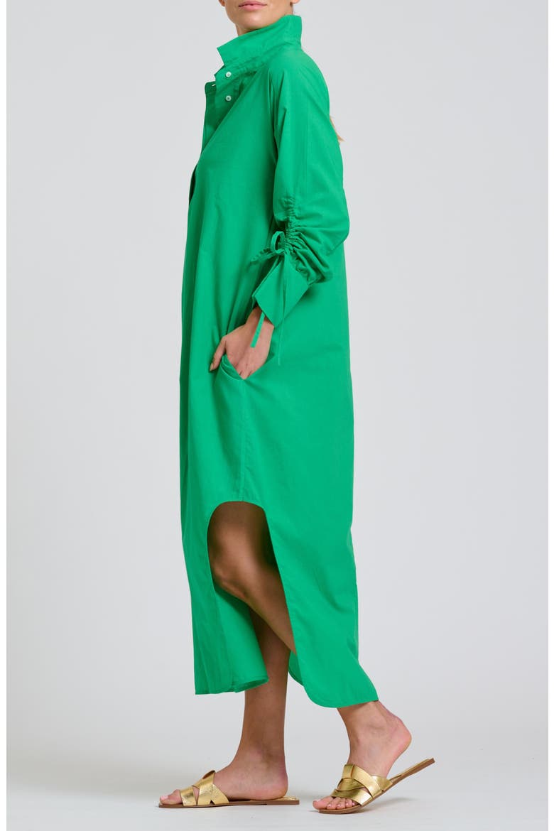 Gathered Long Sleeve Cotton Maxi Dress, Alternate, color, BRIGHT GREEN