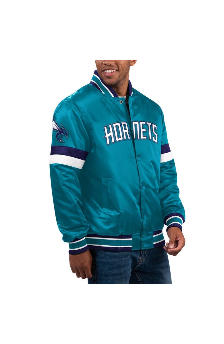 STARTER Men's Starter Teal Charlotte Hornets Home Game Satin Full-Snap Varsity Jacket, Main, color, 