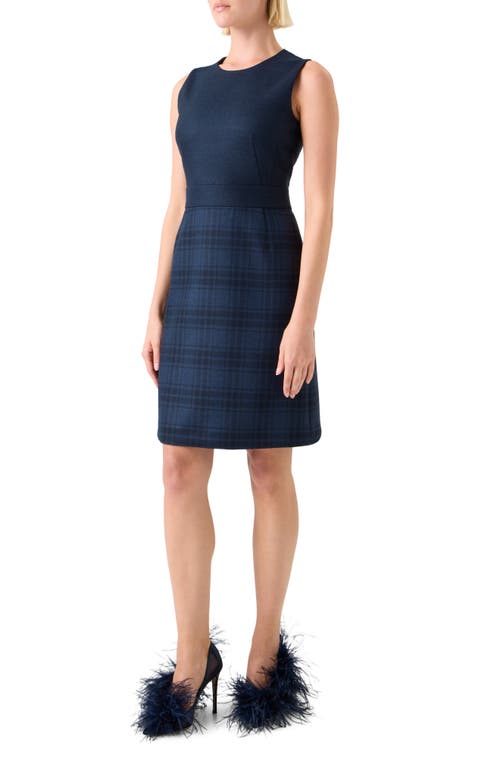 Akris Check Wool Double-face Sleeveless A-line Dress In Blue