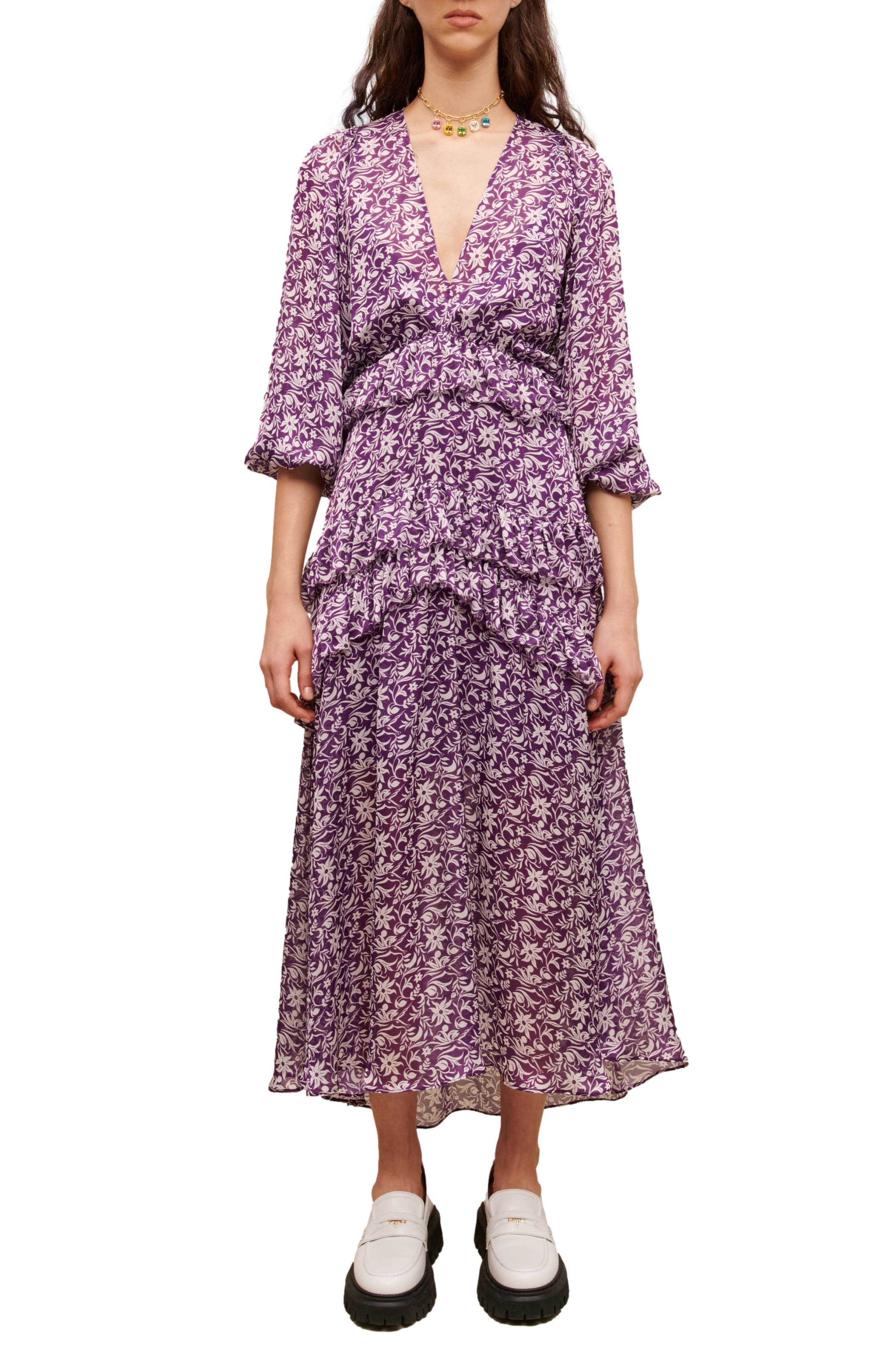 maje Ronirique Tiered Floral Print Dress