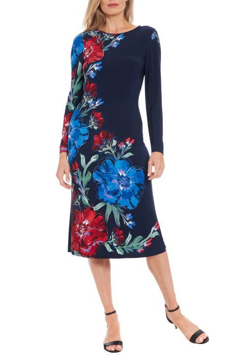 Floral Long Sleeve Jersey Midi Dress