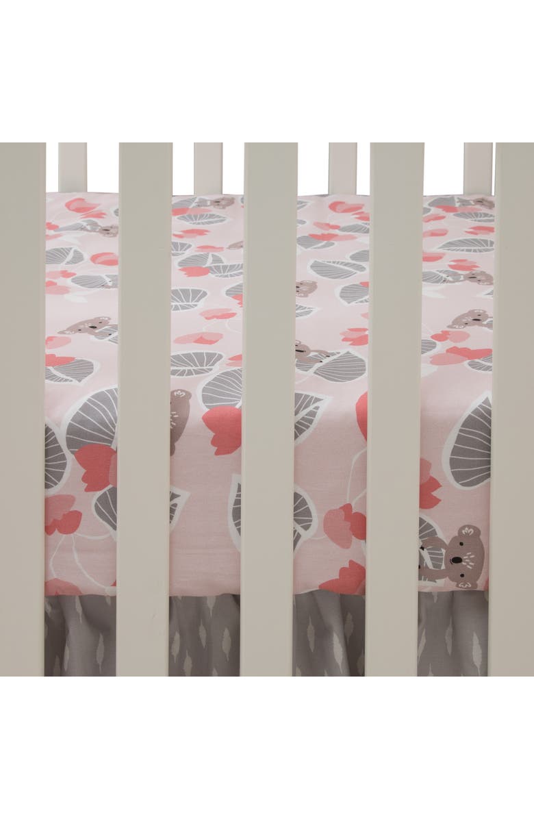 Lambs & Ivy Calypso Koala with Leaf Print 100% Cotton Fitted Crib Sheet, Alternate, color, Pink