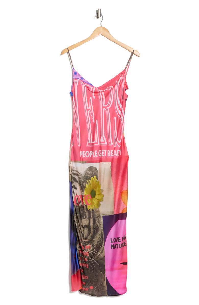 Desigual Collage Print Midi Slipdress, Alternate, color, Dark Pink