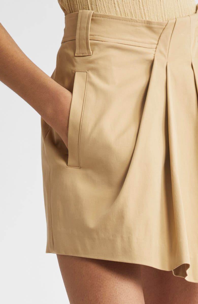 A.L.C. Brody Asymmetric Pleat Front Stretch Cotton Shorts, Alternate, color, Desert Beige