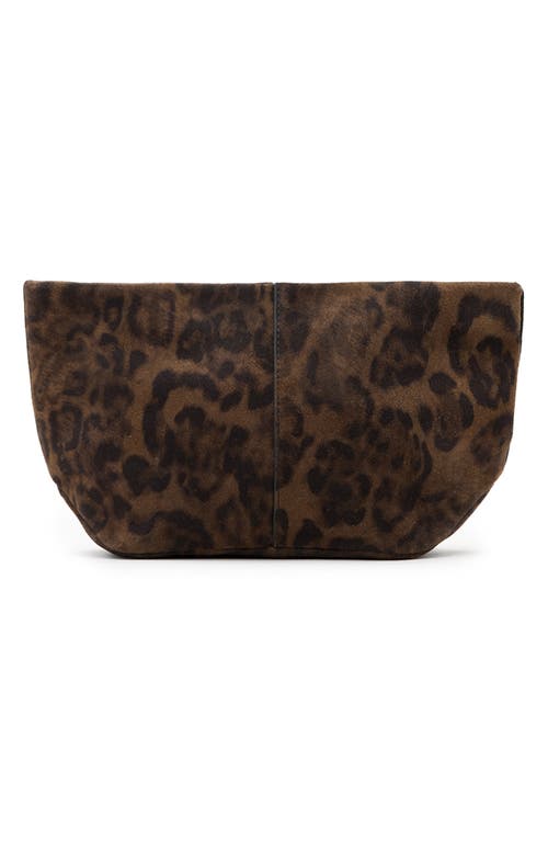 Allsaints Hex Leopard Suede East/west Pouch In Brown