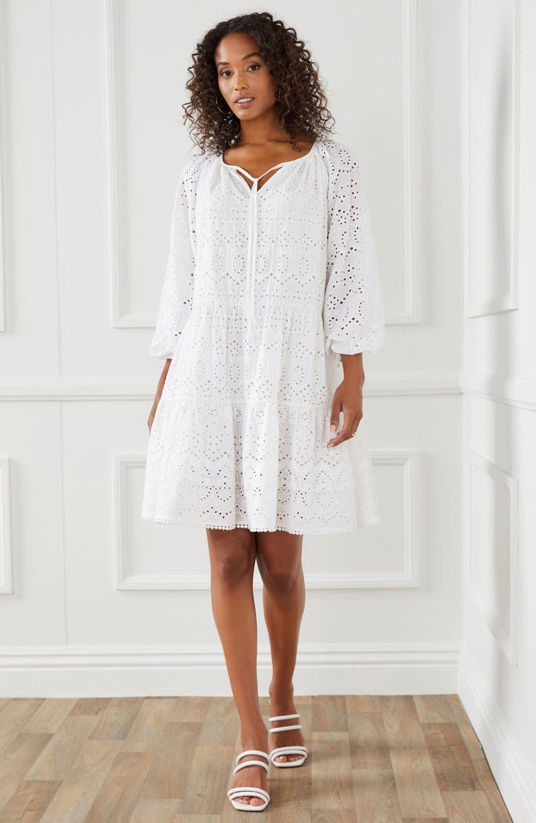 Karen Kane Tiered Long Sleeve Eyelet Dress, Alternate, color,