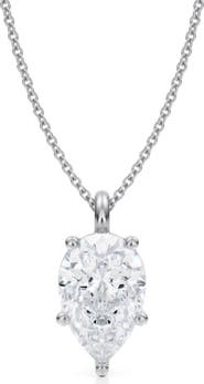 ALLUREZ Pear Solitaire Lab Diamond Pendant Necklace 14K 3.0ct