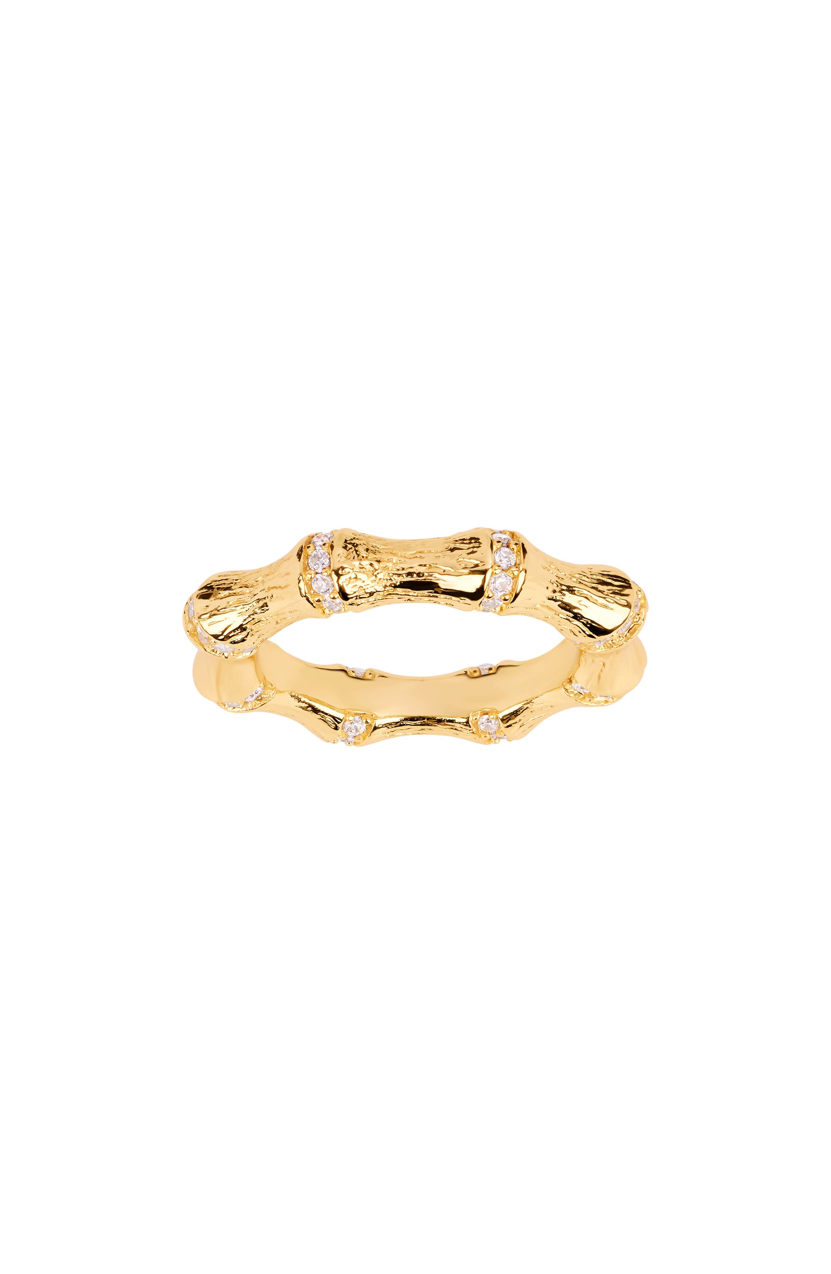 Athra Luxe Cubic Zirconia Bamboo Band Ring In Gold