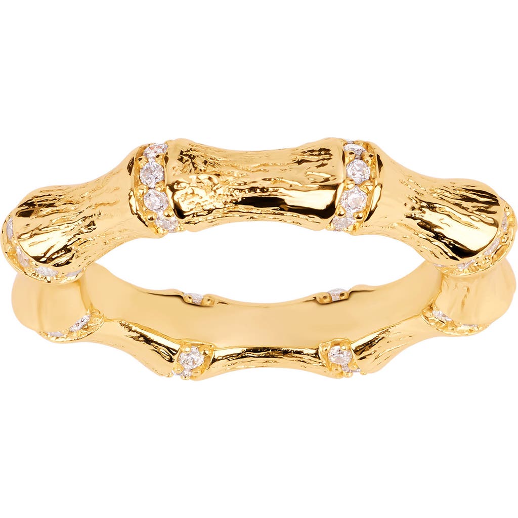Athra Luxe Cubic Zirconia Bamboo Band Ring In Gold