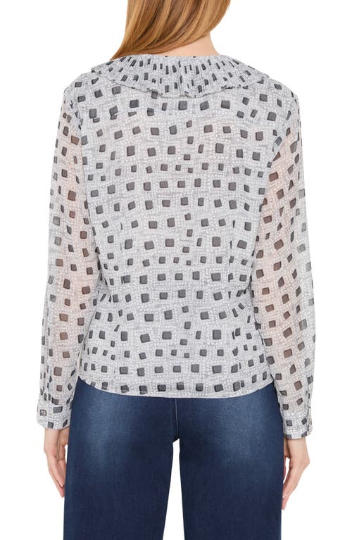 Nic + Zoe Nic+zoe Abstract Square Ruffle Chiffon Top In Gray