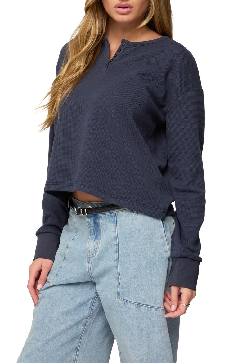 Deni Waffle Knit Henley, Alternate, color, NAVY