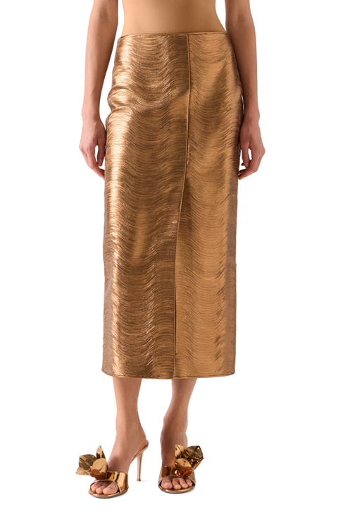 Metallic Leather Midi Skirt