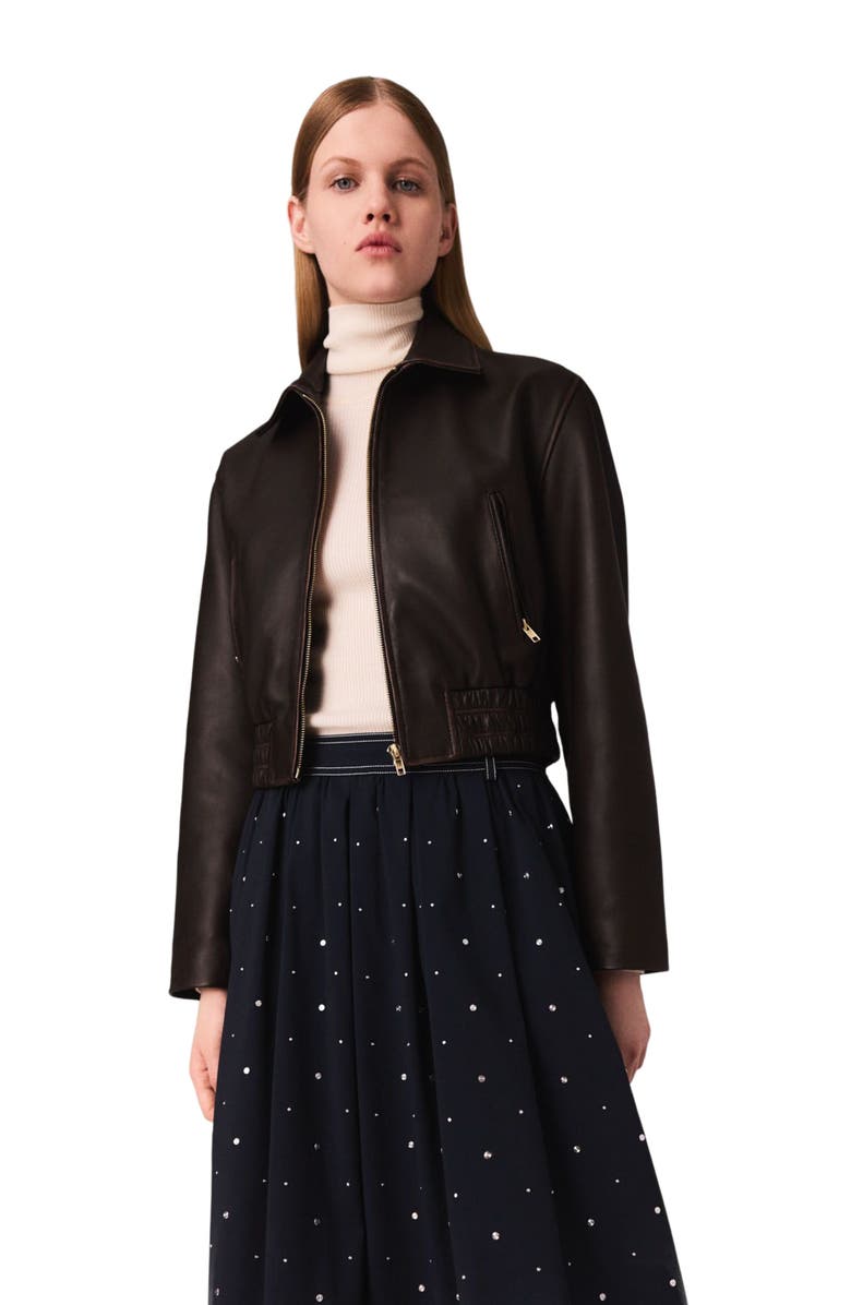 maje Vintage leather cropped jacket, Main, color, 