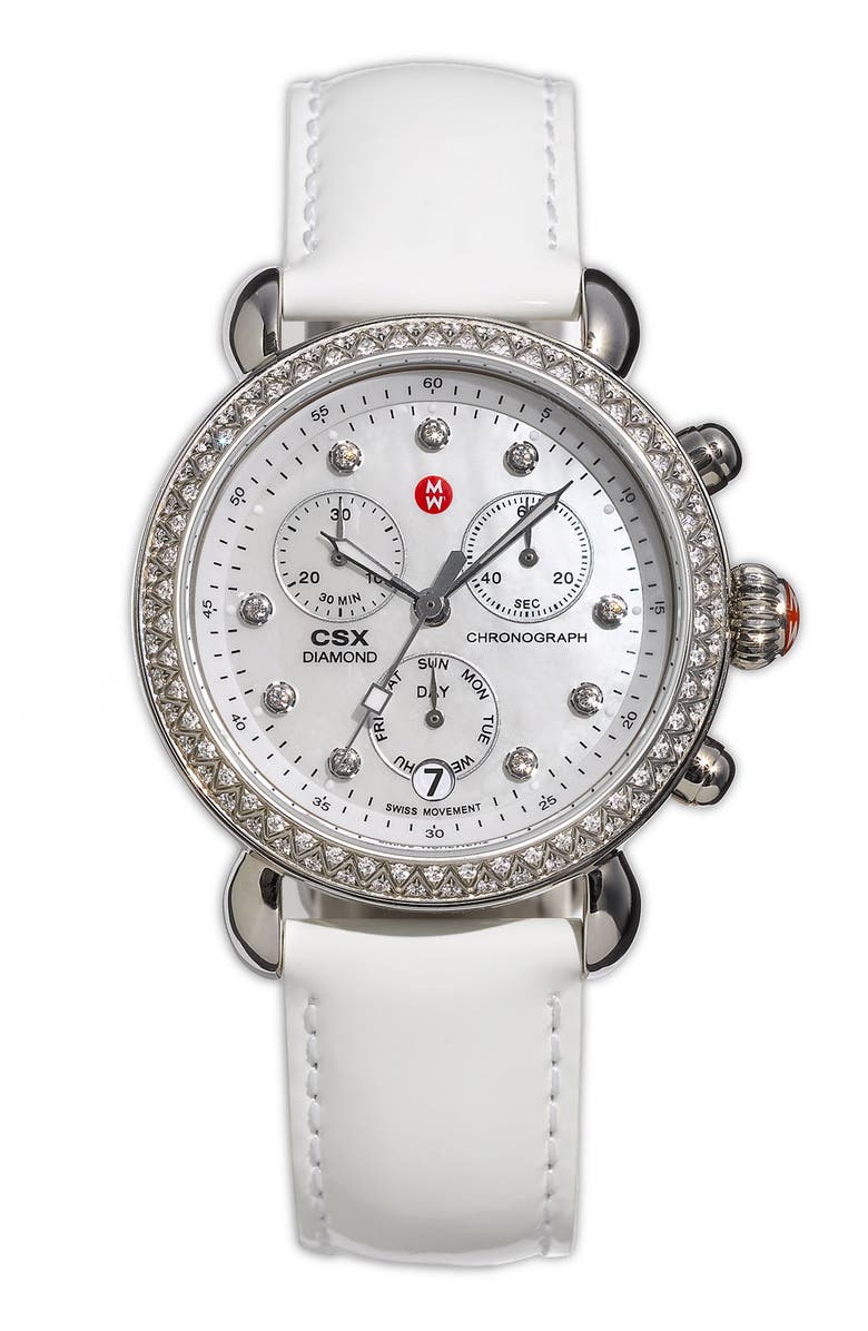 MICHELE 18mm Patent Leather Watch Strap, Main, color,